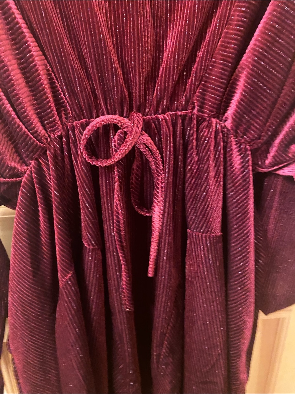 Velvet Tie-Waist Casual Dress in Wine - Picture 3 of 4